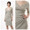 90s Silver Zip Mini Above the Knee Long Sleeves Pencil Evening Wrap Dress 2404 Girlfriend Gift