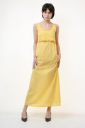 80s Vintage Vtg Rare Summer Sundress Sleeveless Yellow Midi Length Tie Waist 2417 Girlfriend Gift