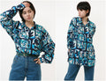 MOLINARI Swis Vintage Abstract Pattern Geometric Print Buttons Up Long Sleeve Shirt Blouse Girlfriend Gift 18365