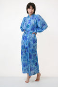 70s Vintage Vtg Rare Boho Style Blue Long Maxi Buttons Up Long Sleeve Home Dress Robe Gowns new with Tag Palmers 2688 Girlfriend Gift