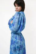 70s Vintage Vtg Rare Boho Style Blue Long Maxi Buttons Up Long Sleeve Home Dress Robe Gowns new with Tag Palmers 2688 Girlfriend Gift