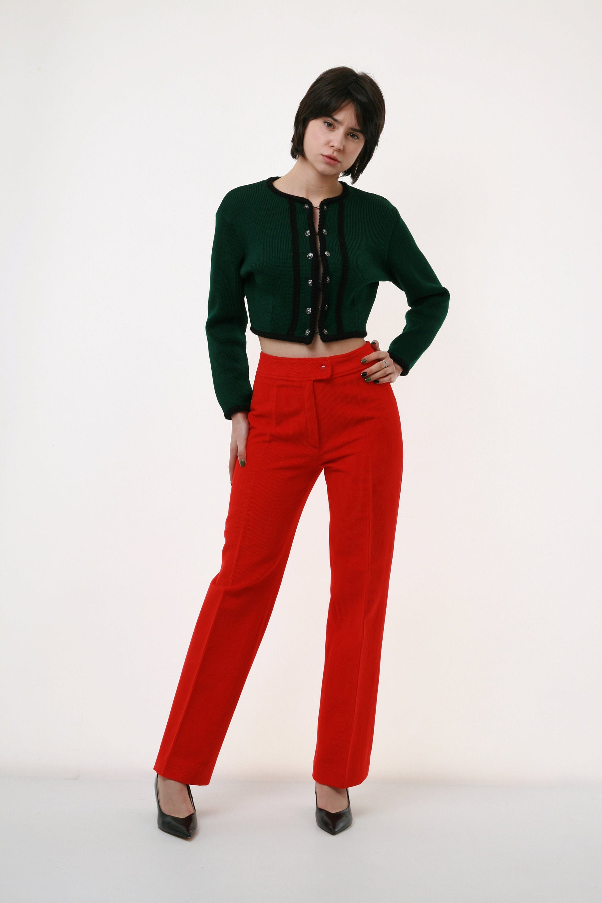 Corduroy High Waisted Straight Leg Moms Red Zip Fastens Trousers Pants 2603 Girlfriend Gift Present