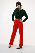 Corduroy High Waisted Straight Leg Moms Red Zip Fastens Trousers Pants 2603 Girlfriend Gift Present