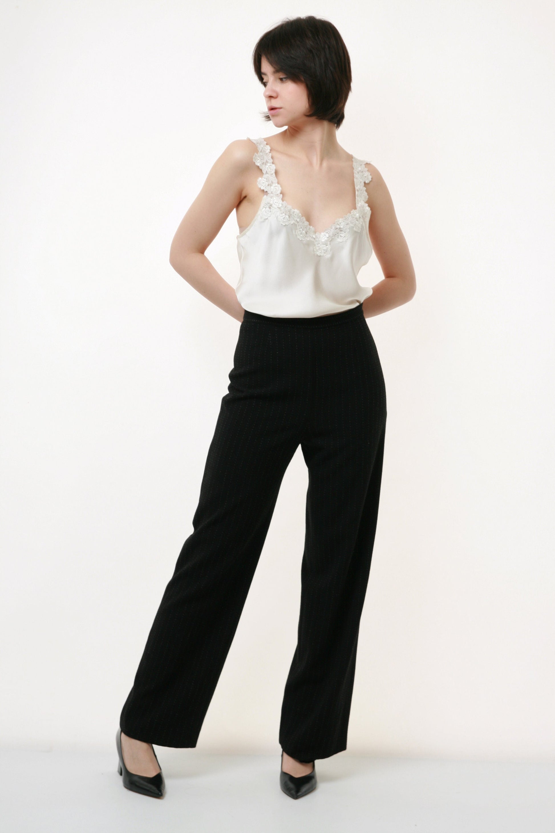 80s Vintage Woolmark Schurwolle Max Mara High Waisted MOMs Straight Leg Zip Straight Pants Trousers 2809 Size S Girlfriend Gift