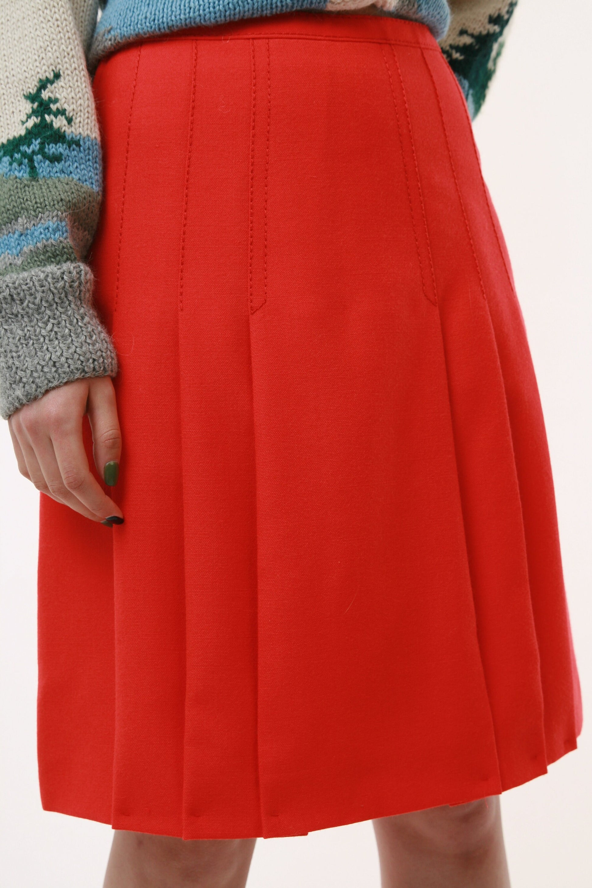 70s Vintage Vtg Rare Red Mini Woolmark Wool High Waisted Wool Knee Length Winter Skirt 2676 Girlfriend Gift Present