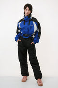 80s Vintage Vtg Rare Sport Winter Ski Skiing Belt No Hood Lined Black and Blue with Draswtring Waist Overalls 18425