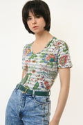 80s Vintage Vtg Rare Cotton Floral Print Short Sleeve Body Suit 2842 Girlfriend Gift Present Size S M