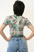 80s Vintage Vtg Rare Cotton Floral Print Short Sleeve Body Suit 2842 Girlfriend Gift Present Size S M