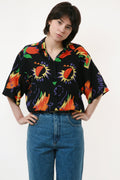 80s Vintage Vtg Rare Abstract Pattern Visocose Multicolor Floral Butons Up Short Sleeve Shirt Blouse Summer Vintage 2713 Girlfriend Gift