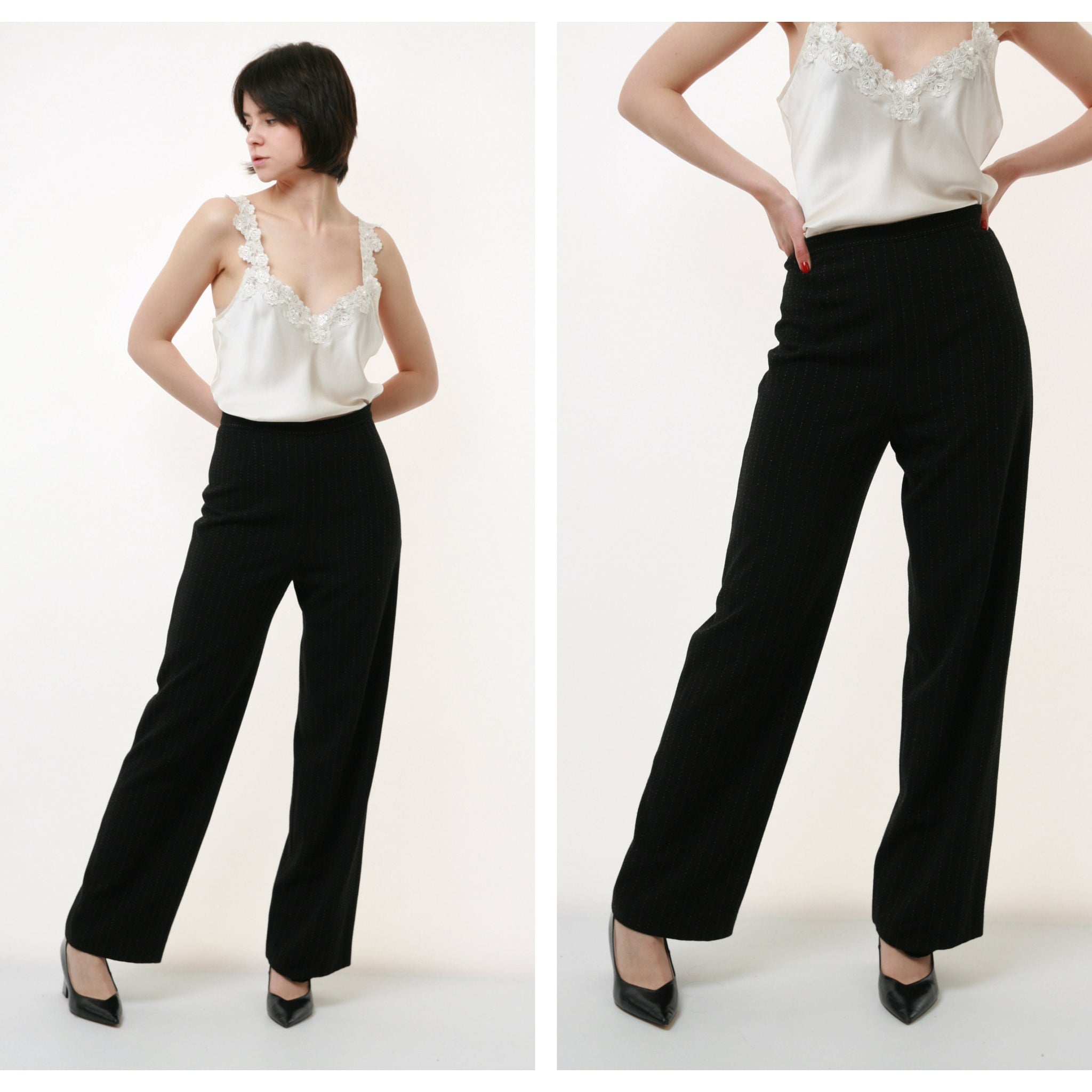 80s Vintage Woolmark Schurwolle Max Mara High Waisted MOMs Straight Leg Zip Straight Pants Trousers 2809 Size S Girlfriend Gift