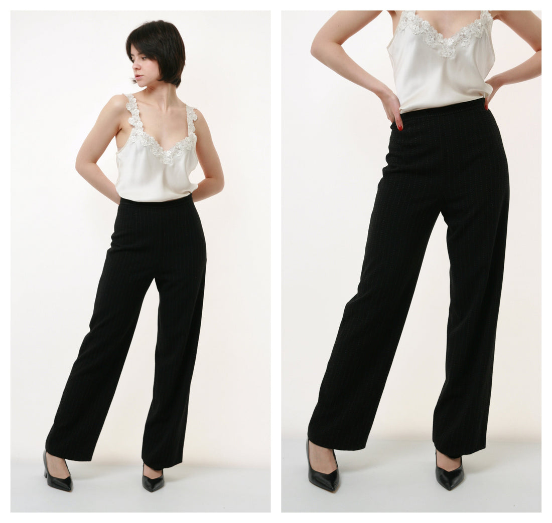 80s Vintage Woolmark Schurwolle Max Mara High Waisted MOMs Straight Leg Zip Straight Pants Trousers 2809 Size S Girlfriend Gift