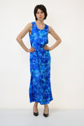 80s Vintage Vtg Rare Viscose Bohemian Sleeveless Grunge Floral Maxi Long Zip Fastens Dress 2905 Girlfriend Gift Size S M