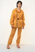 80s Vintage Vtg Rare Winter Jacket and Pants Ski Skiing Belt Yellow with Elasticated Waist and Belt Overalls 3009 Girlfriend Gift Present