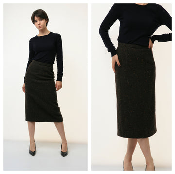 Wool 80s Vintage Vtg Rare Retro 100% Wool High Waisted Pencil Midi Length Skirt 3101 Girlfriend Gift Present Size S