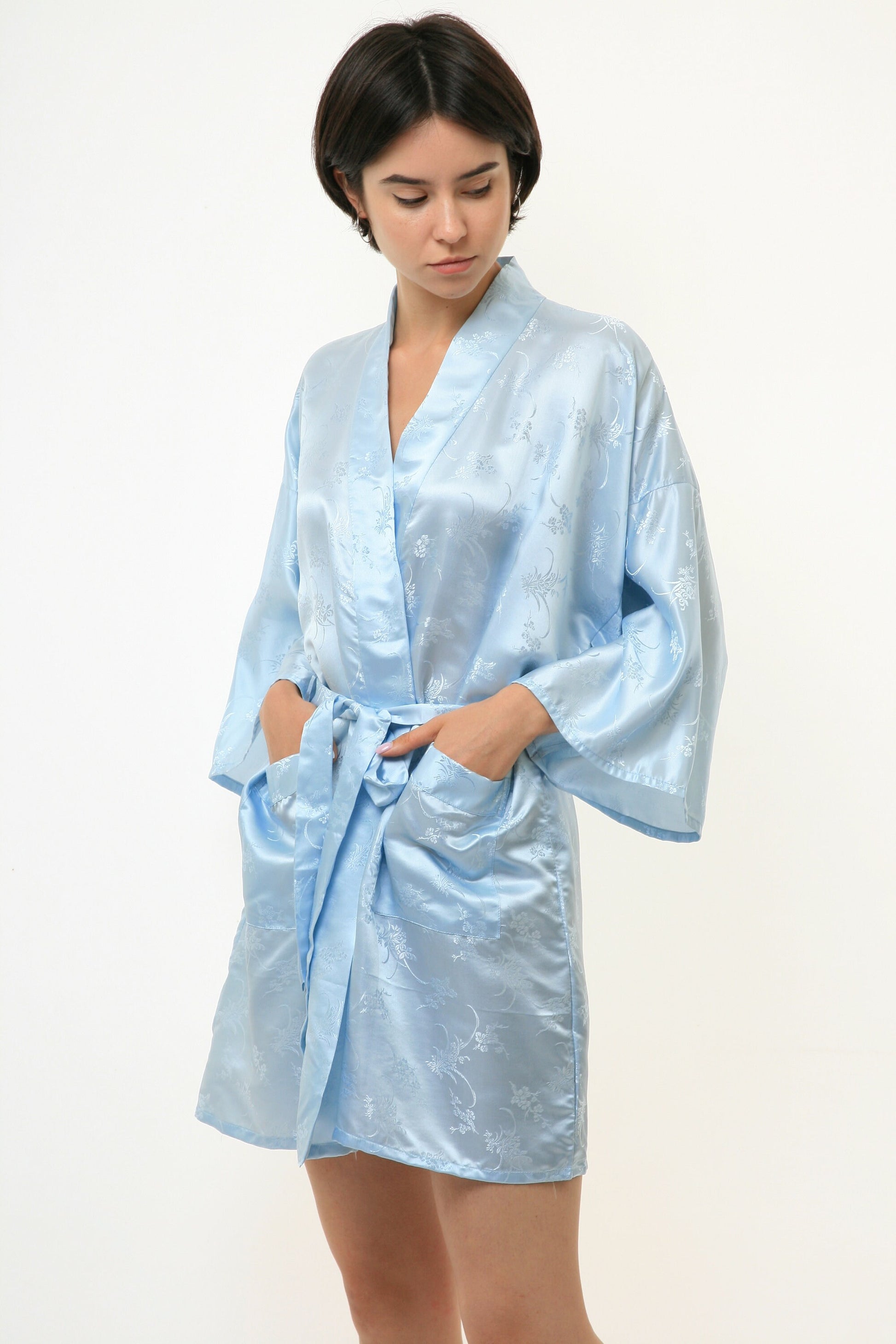 Retro Woman Vintage Chinese Style 100% Silk Seta Seide Dragon Chinese Style Mini Kimono Wrap Style Woman Night Robe Gowns 3198 Woman Gift