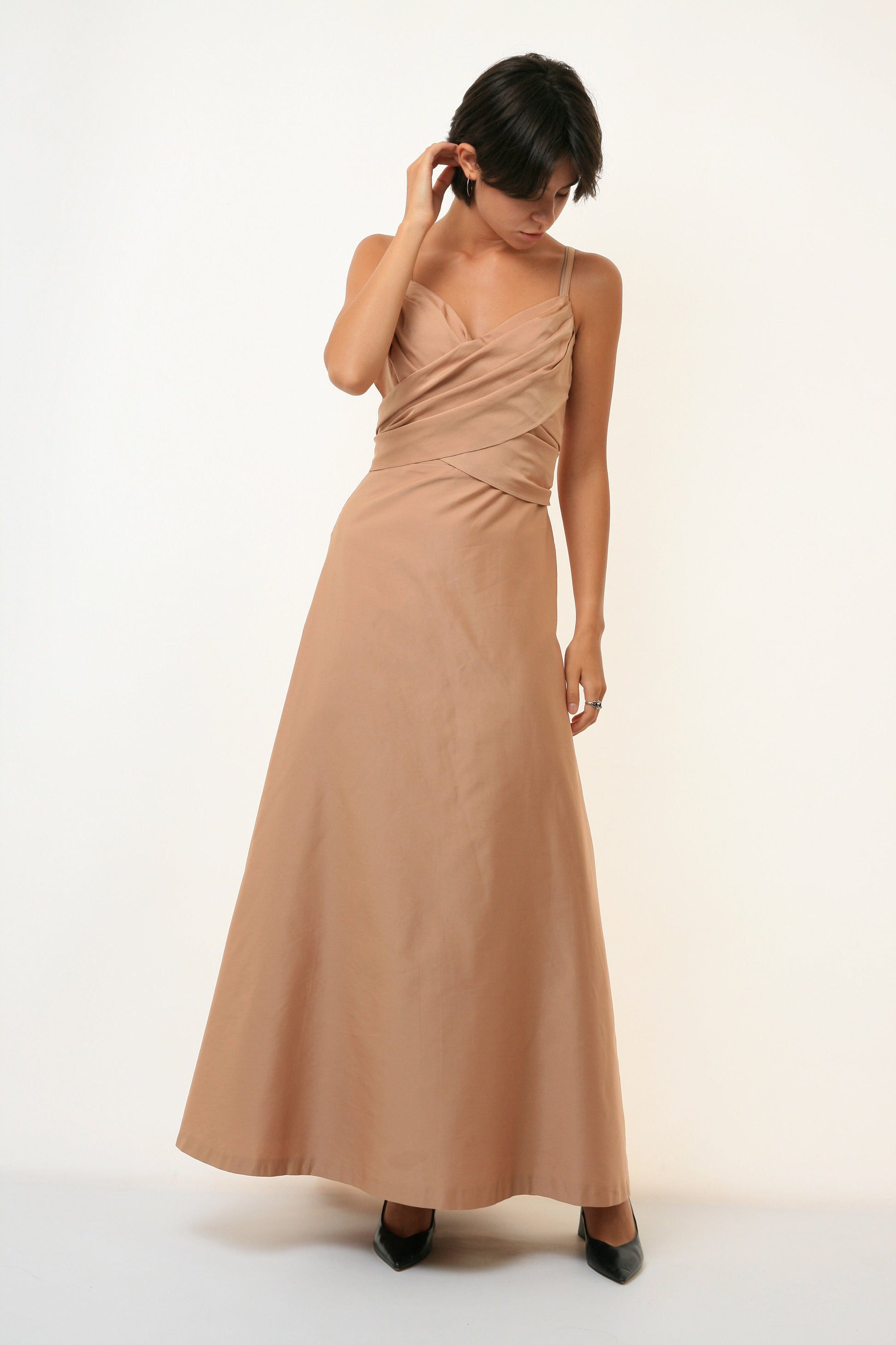 Vintage Woman Max Mara Coctail Wedding Official Ceremony A Line Long Maxi Dress 3272 size Small. Vintage Woman Beige Long Dress/ Woman Dress