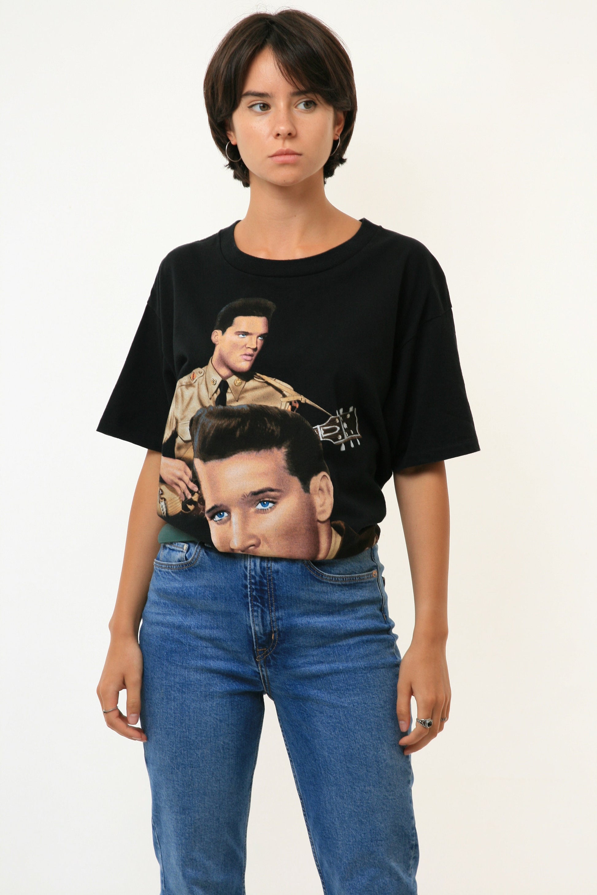 80s Vintage Elvis Presley Graphic Print Hawaii Black Oversized Tshirt 18776/ Vintage Unisex Elvis Presley Tshirt size L Large