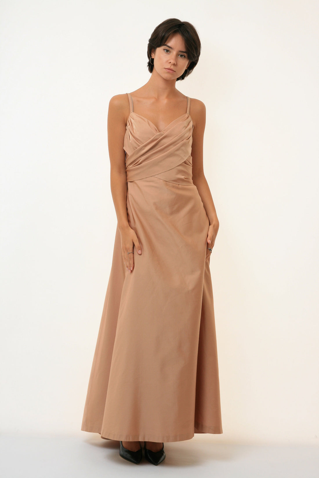 Vintage Woman Max Mara Coctail Wedding Official Ceremony A Line Long Maxi Dress 3272 size Small. Vintage Woman Beige Long Dress/ Woman Dress