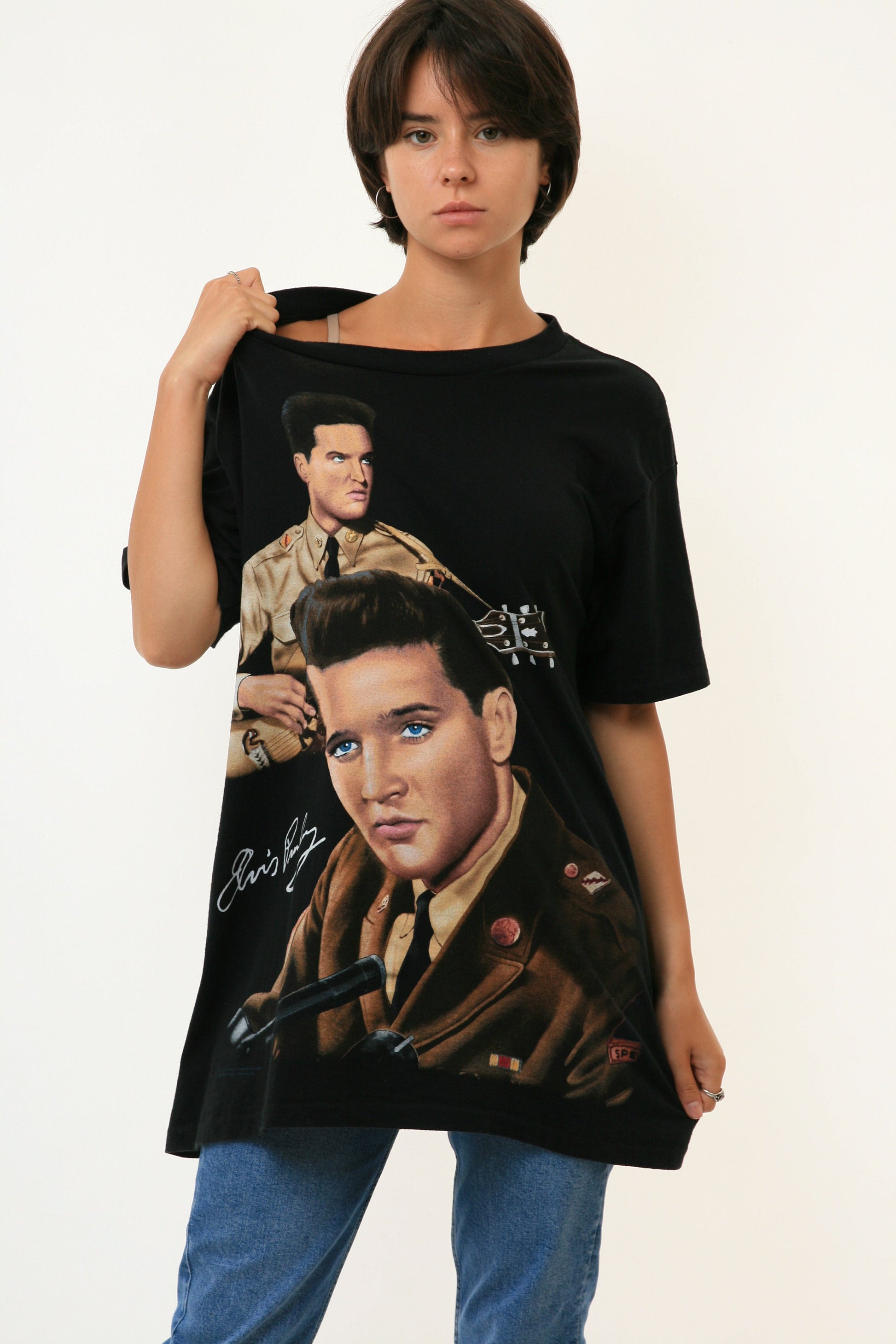 80s Vintage Elvis Presley Graphic Print Hawaii Black Oversized Tshirt 18776/ Vintage Unisex Elvis Presley Tshirt size L Large