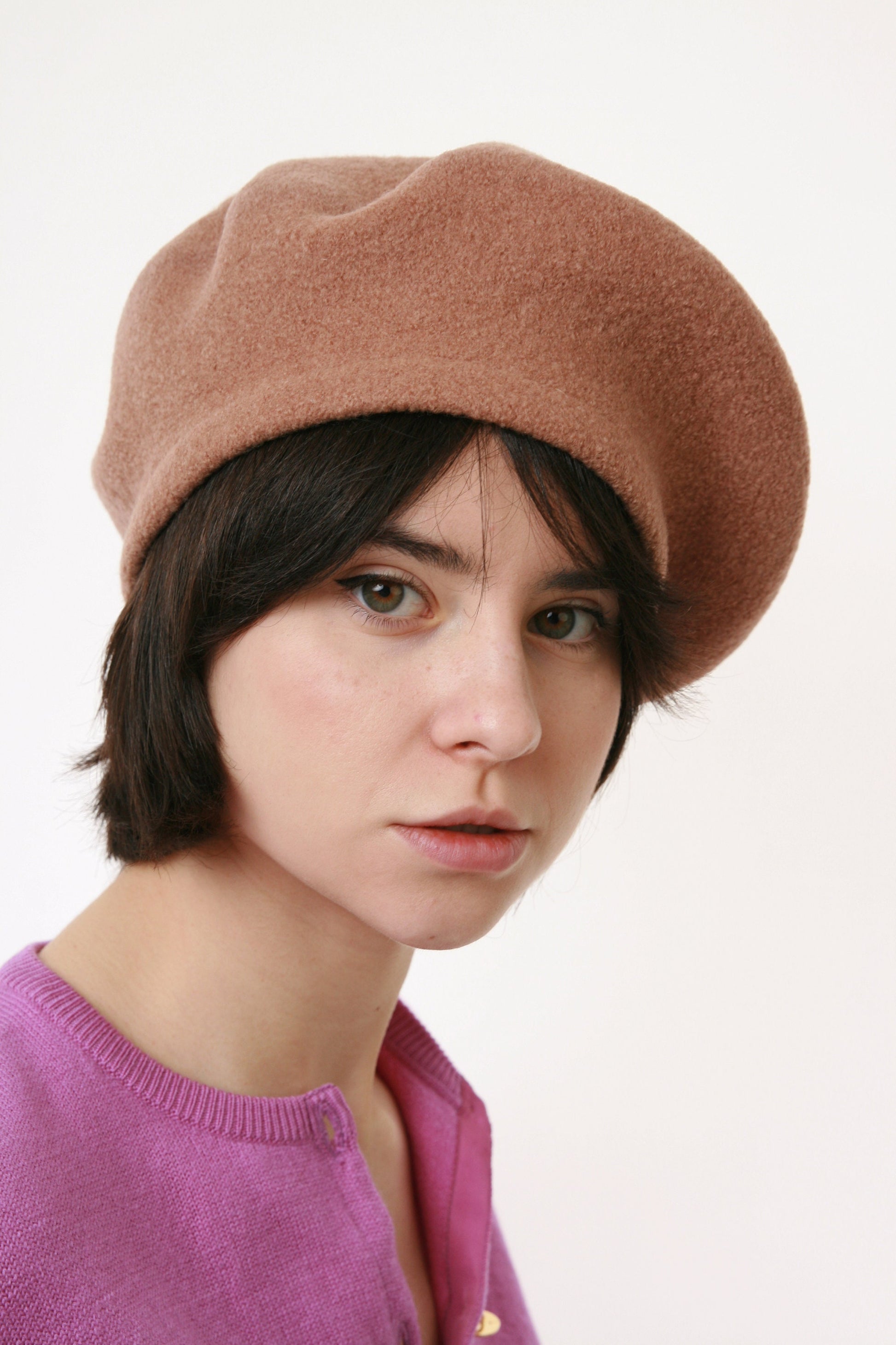 60s Vintage Style Woman Retro 90% Wool Hat 3368/ Vintage Woman Beige Camel Beret/ Retro Woman Camel Beret size Small