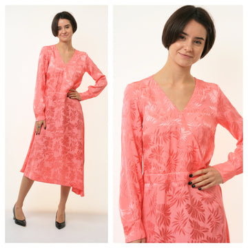 70s Vintage Woman Pink Summer Long Sleeve A Line Midi Dress size Small 3401/ Vintage Woman Midi A Line Pink Dress/ Vitage Woman Dress