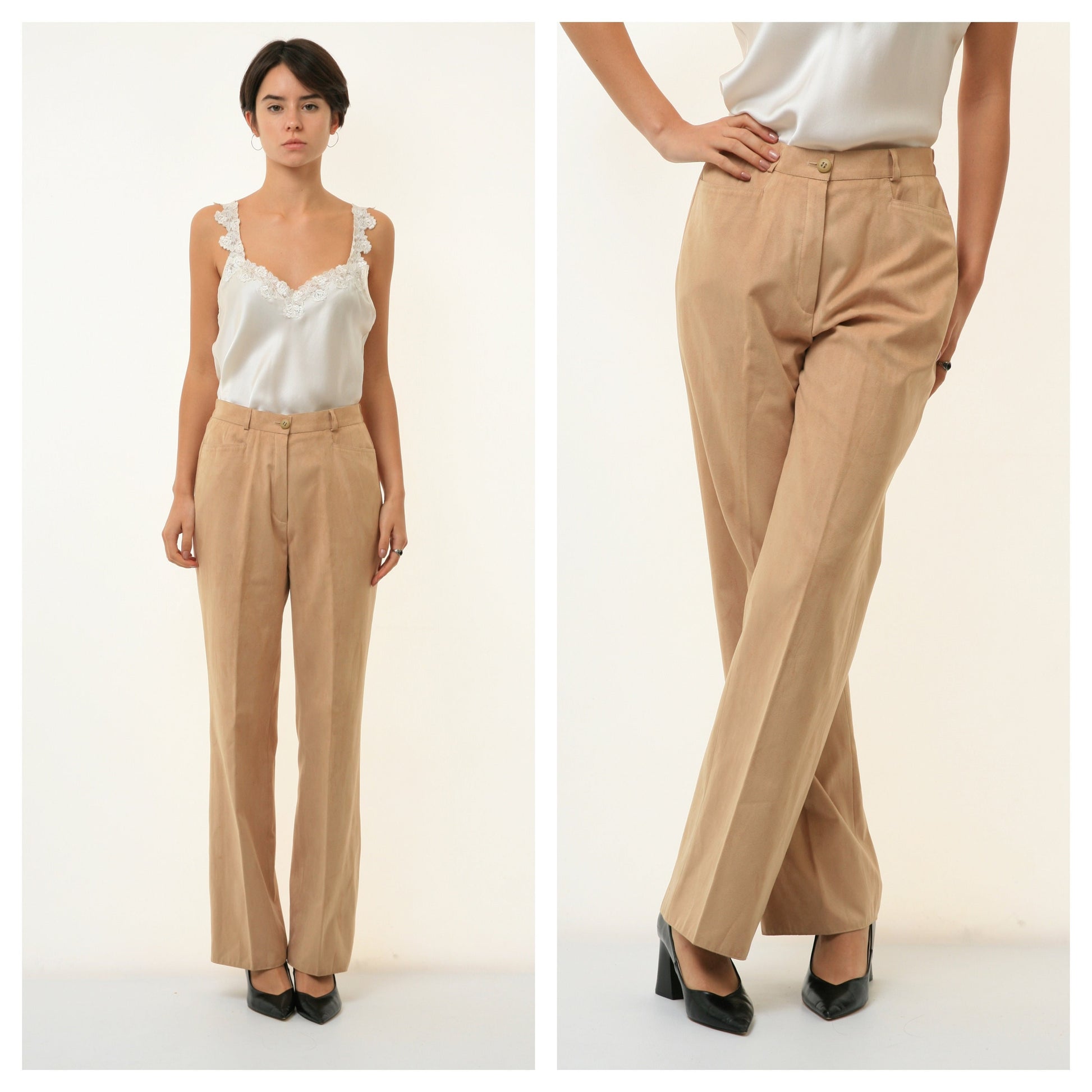 80s Vintage Woman Beige High Waisted Straight Trousers Size Medium 3343/ Vintage Woman Clothing/ Vintage Woman Beige Pants size Medium