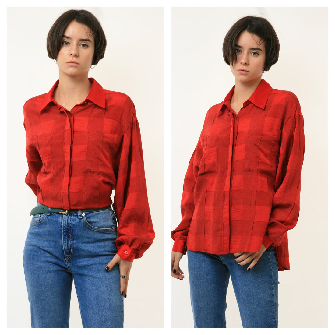 80s Vintage Woman Red Long Sleeve Blouse size M Medium 3435/ Vintage Woman Classic Blouse size M medium/ Vintage Woman Clothing