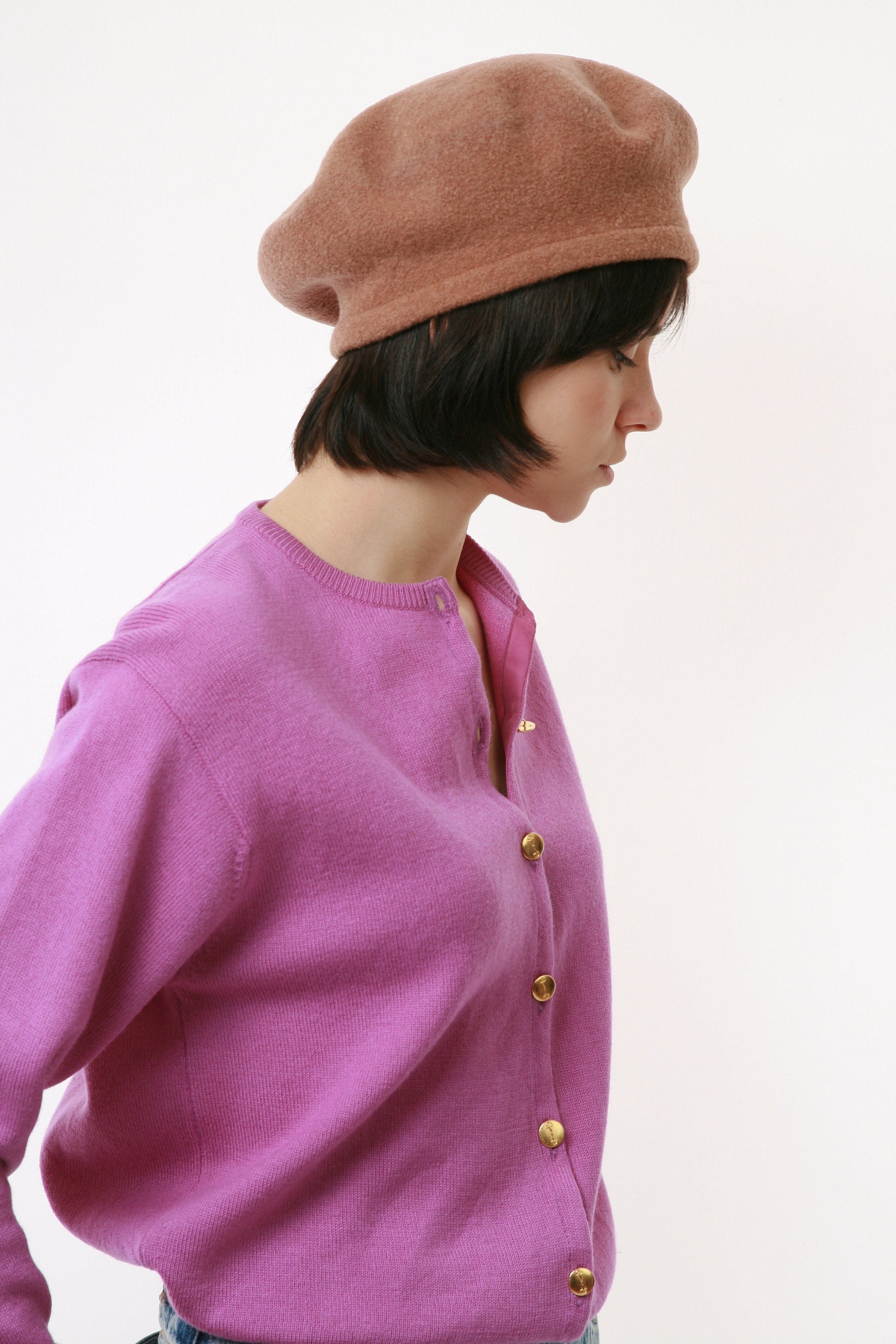 60s Vintage Style Woman Retro 90% Wool Hat 3368/ Vintage Woman Beige Camel Beret/ Retro Woman Camel Beret size Small