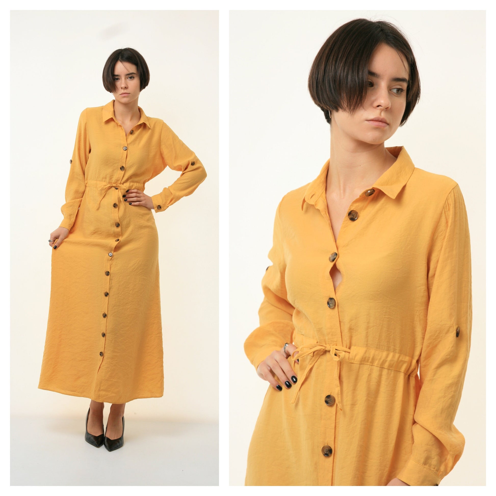 60s Vintage Woman Maxi Long Robe Style Dress size Small Medium 3389/ Vintage Woman Yellow Long Maxi Pencil Dress size Small Medium