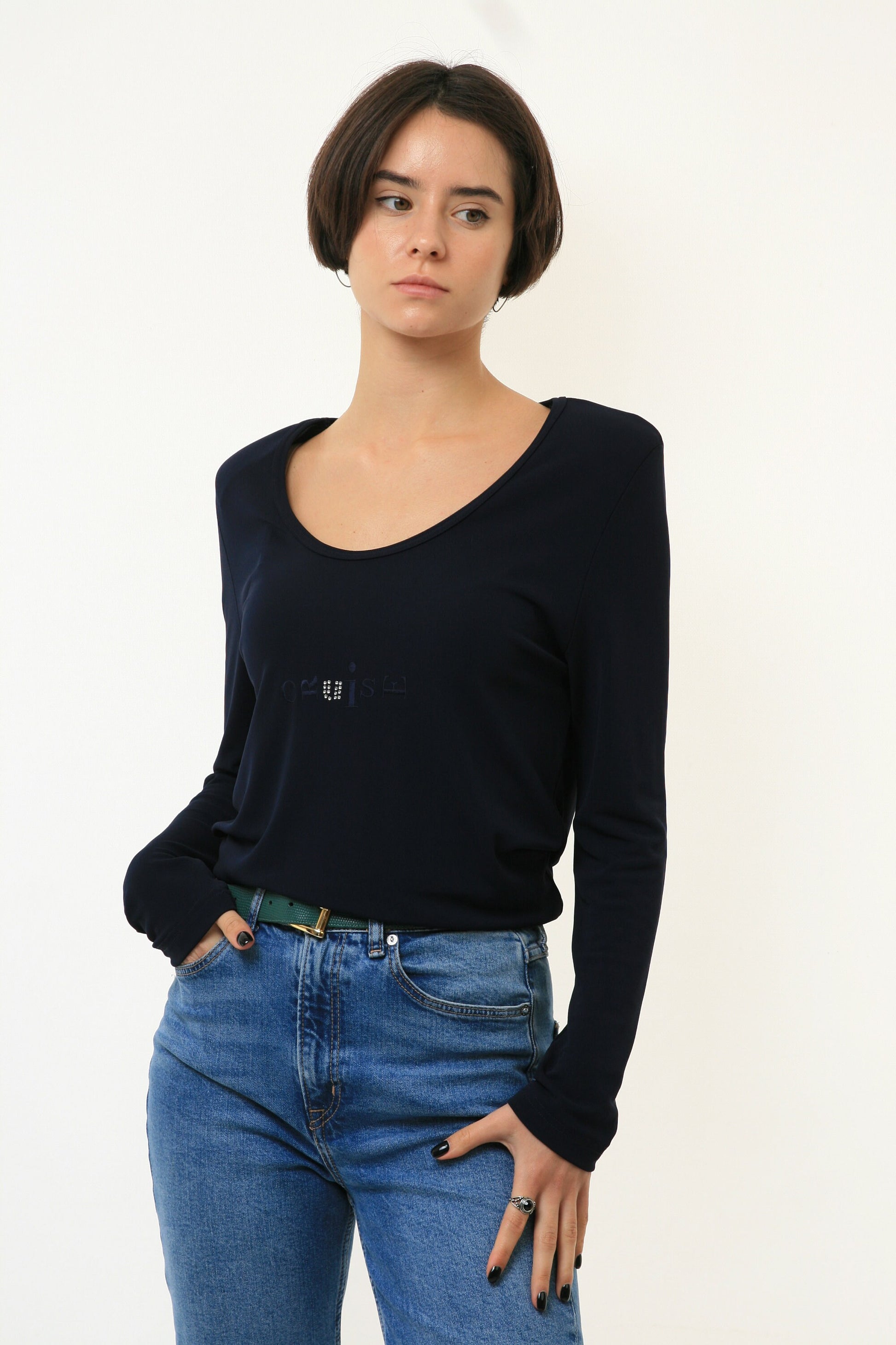 80s Vintage Rare Sonia Rykiel Mesh Long Sleeve Dark Blue Navy Top size M Medium 3439/ Vintage Woman Sonia Rykiel Jumper/ Vintage Woman Top