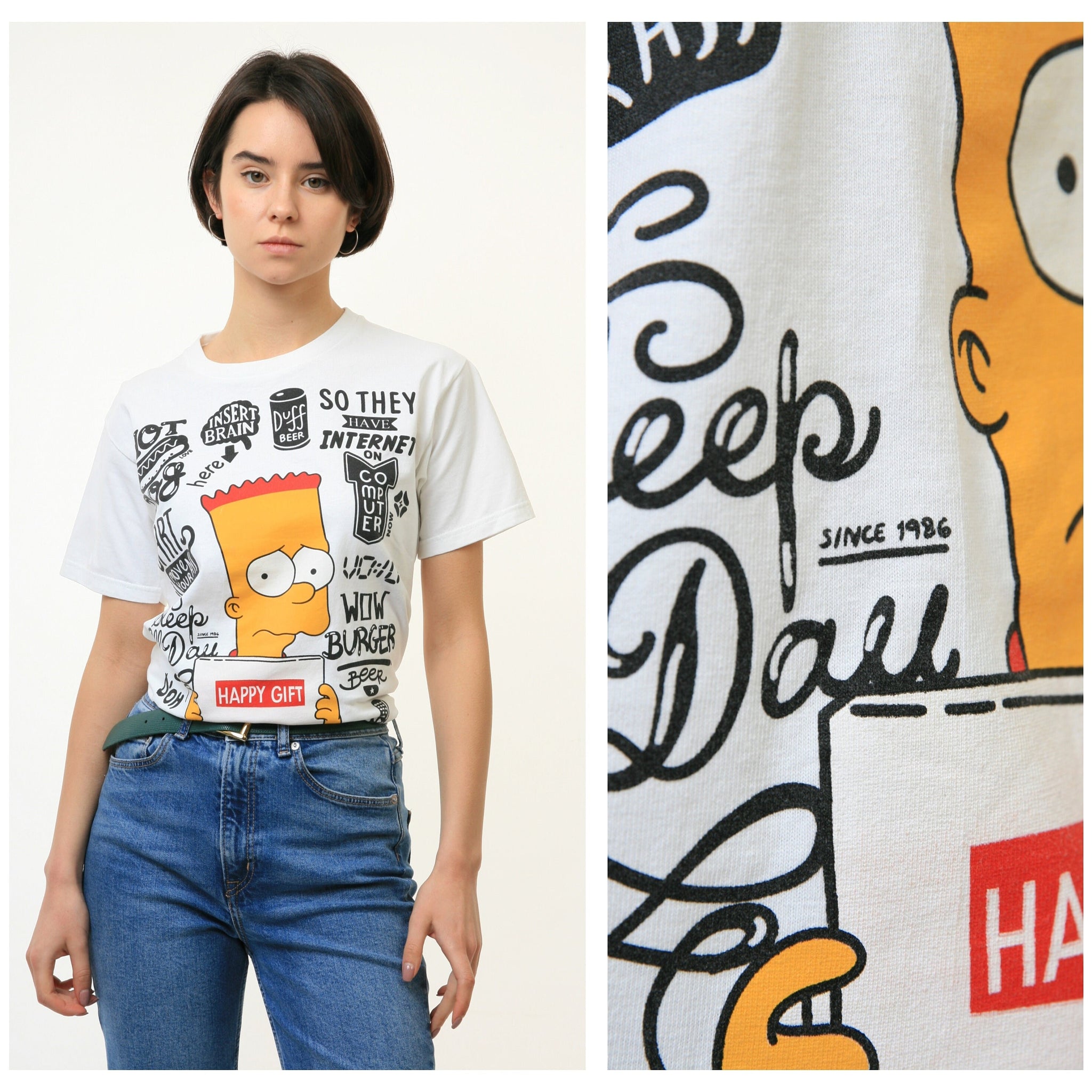 90s Vintage Simpson White Logo Graphic Print Woman Tshirt size S Small 3657/ Vintage Woman Simpsons Graphic Tshirt size S Small