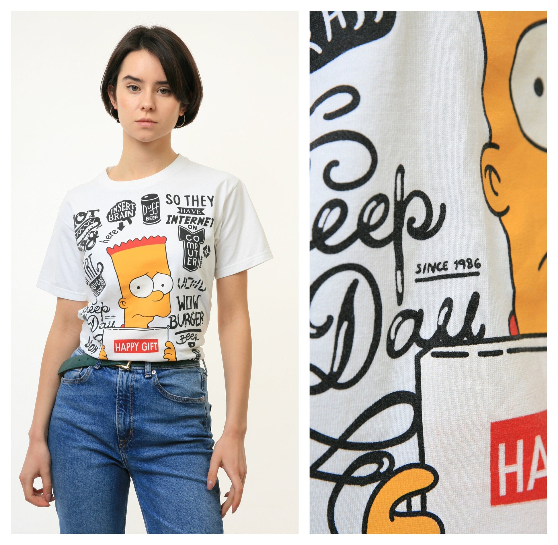 90s Vintage Simpson White Logo Graphic Print Woman Tshirt size S Small 3657/ Vintage Woman Simpsons Graphic Tshirt size S Small