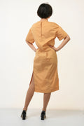 80s Vintage Y2k Midi Length Yellow Wide Pencil Short Sleeve Dress size S Small 3554/ Vintage Woman Midi Length Dress/ Vintage Woman Dress