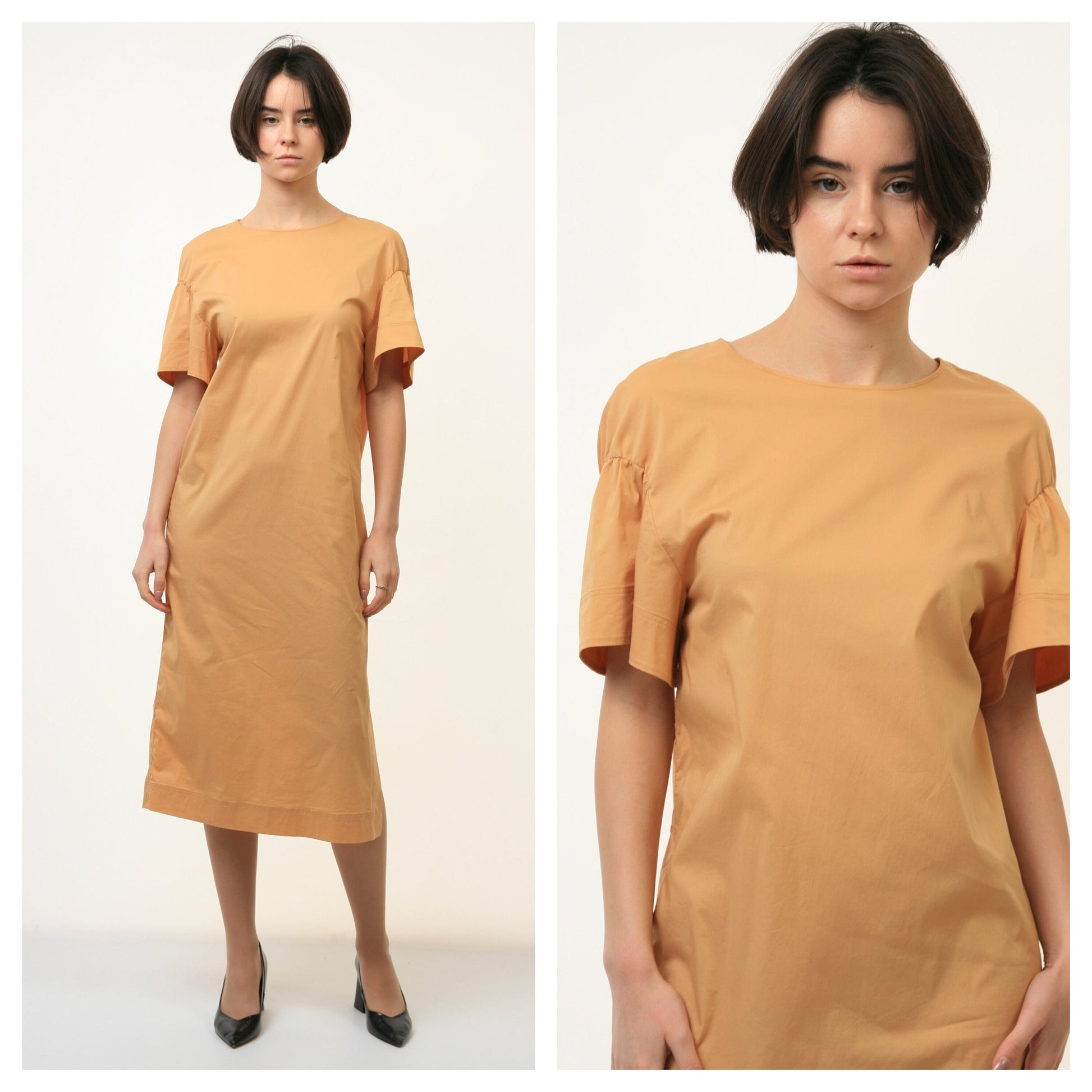 80s Vintage Y2k Midi Length Yellow Wide Pencil Short Sleeve Dress size S Small 3554/ Vintage Woman Midi Length Dress/ Vintage Woman Dress