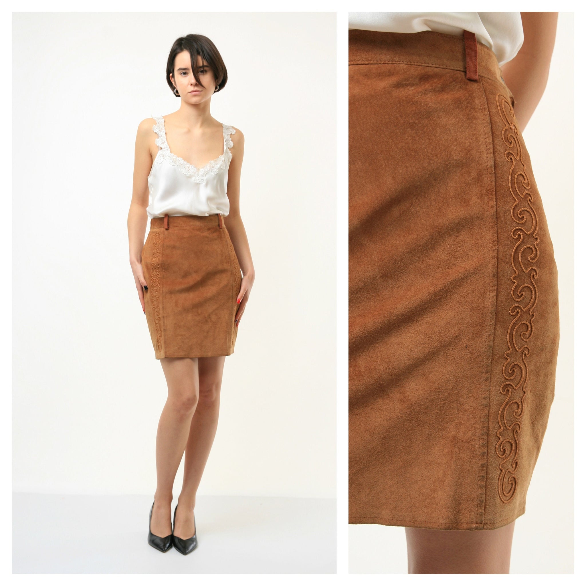 Vintage 70s Suede Pencil Skirt . Vintage Mini Skirt Vintage Zip Size Brown Boho Suede Skirt Suede Skirt High Waisted Skirt. size Medium 3705