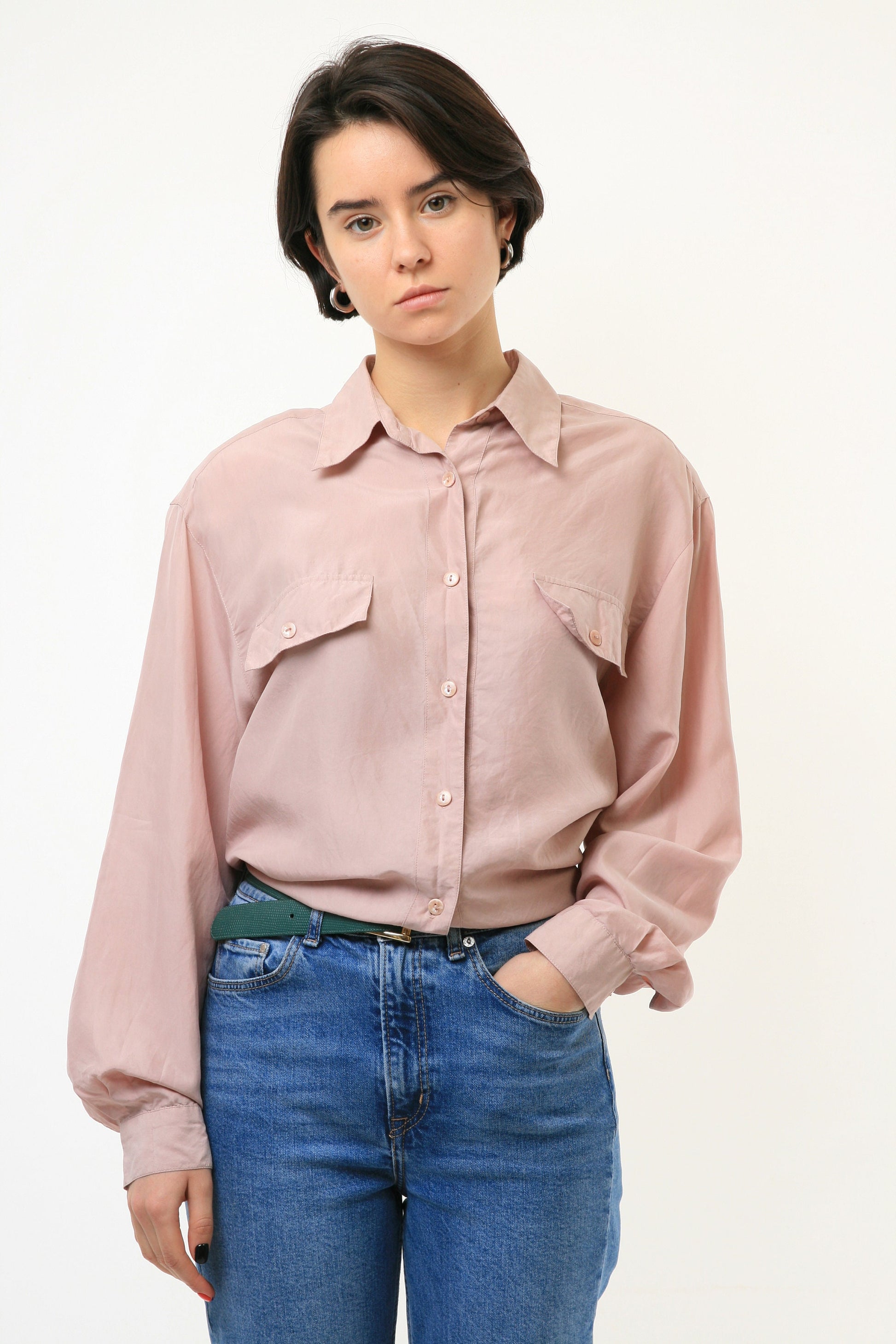 80s Vintage Vtg Rare 100% Silk Seta Dirty Pink Buttons Up Blouse Shirt Oversized Summer 3747 Girlfriend Gift/ Vintage Woman Blouse