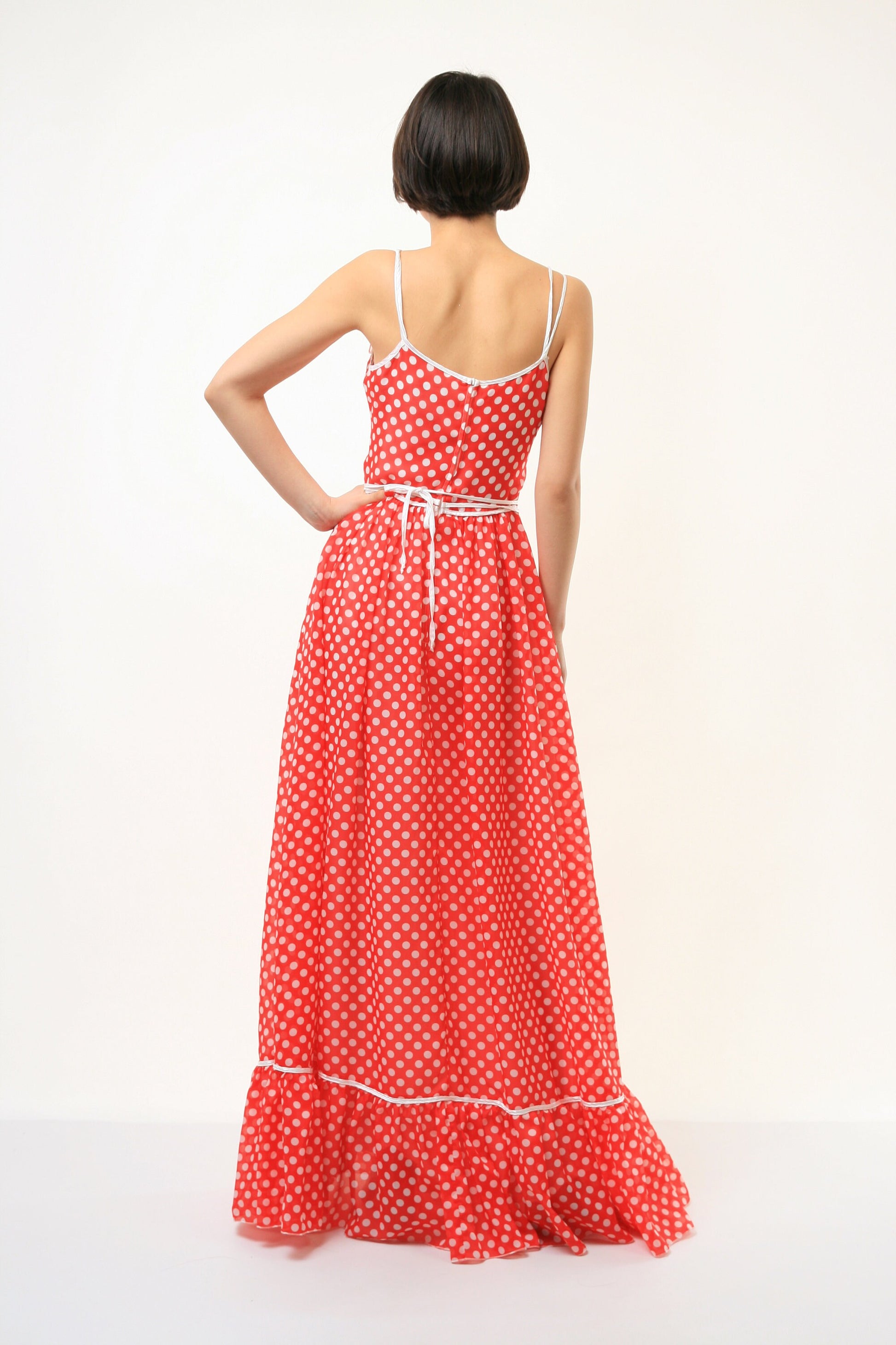 70s Vintage Woman Midi Long Polka Dot Dress size Medium 3688/ Vintage Woman Bohemian Midi Polka Dot Dress size Small Medium