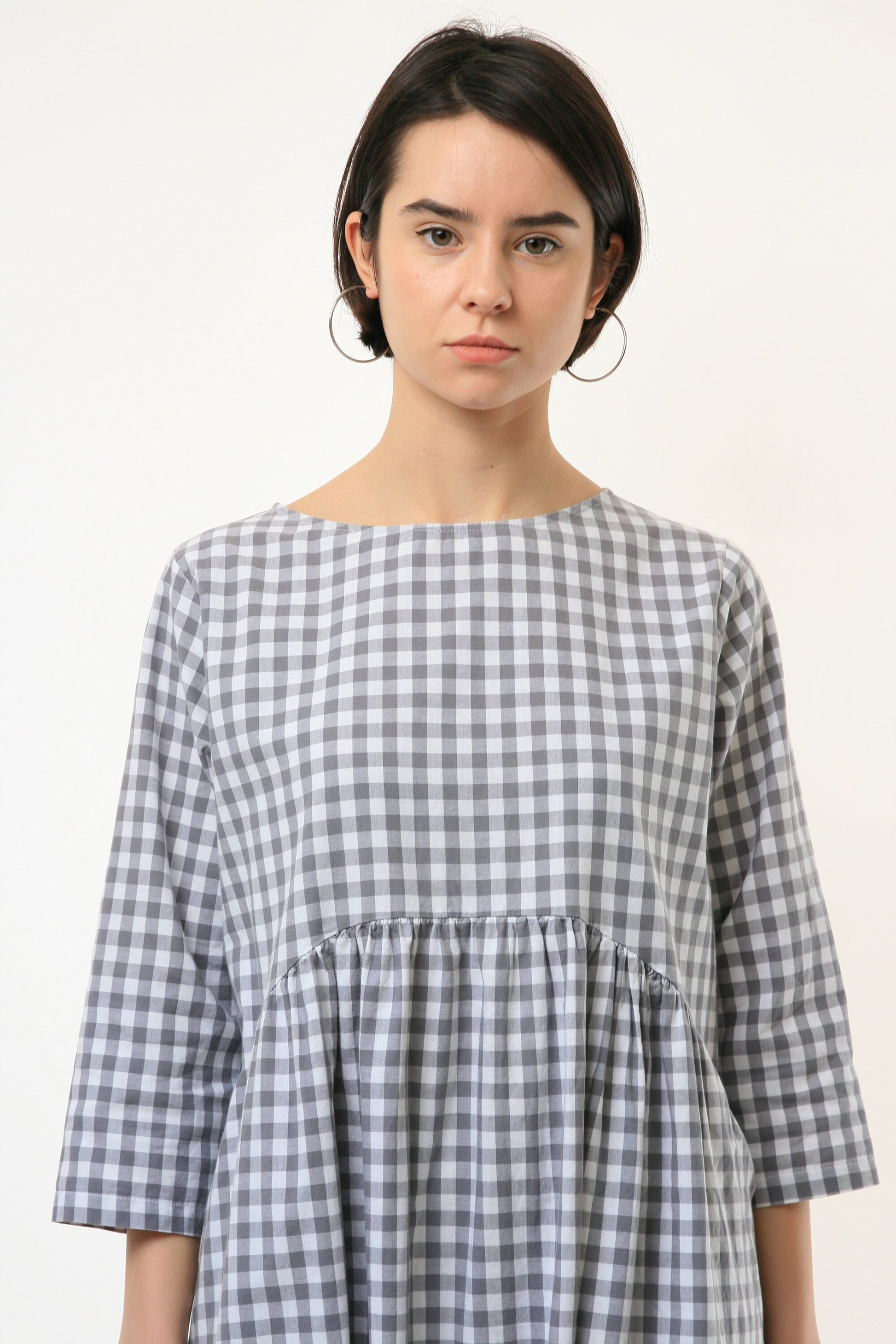 80s Vintage Woman Checked Crew Neck Oversized Loose Fit Dress size M 3778/ Vintage Woman Check Dress/ Vintage Womna Loose Fit Dress