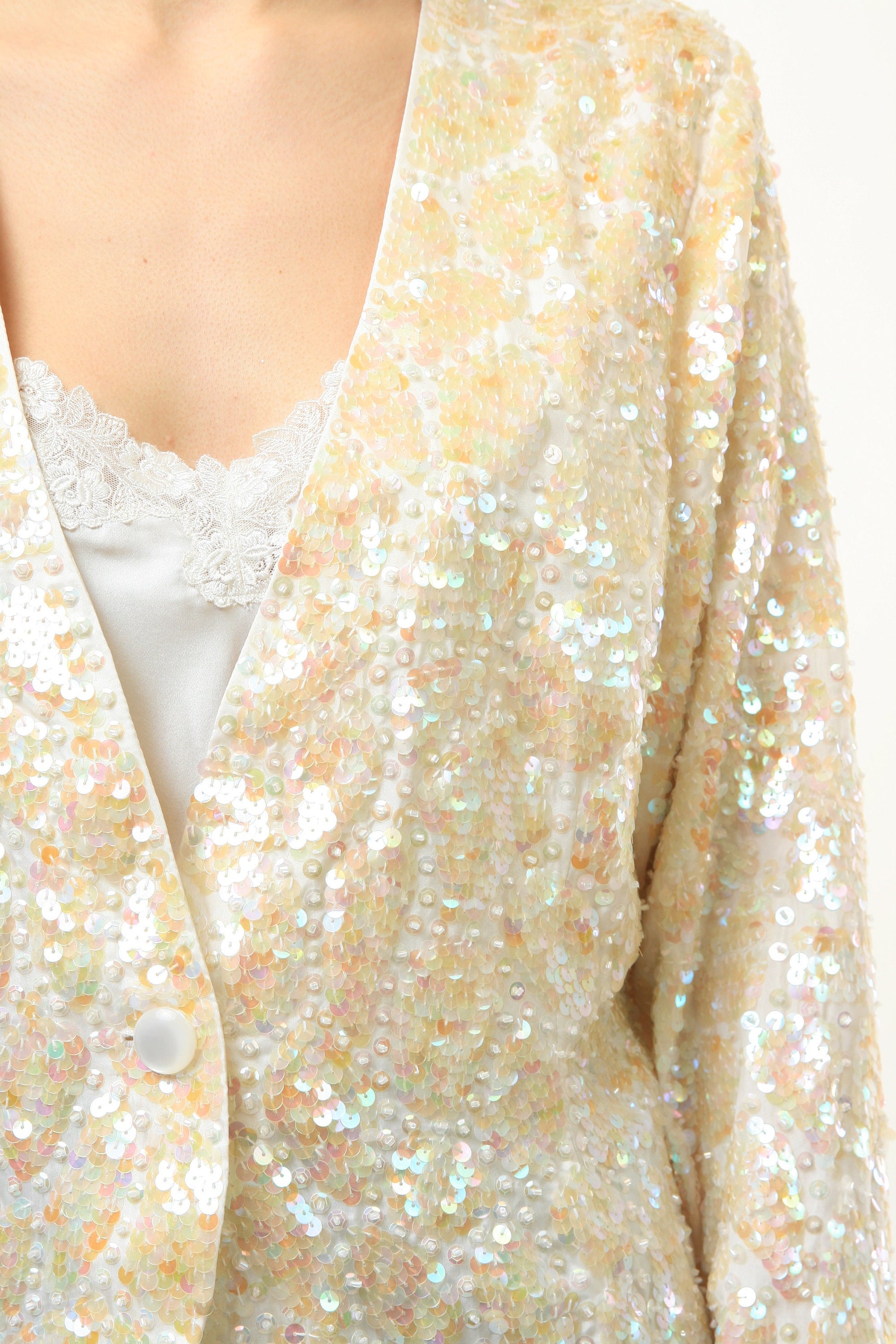 80s Vintage Woman Sequins White Disco Blazer size S Small 3724/ Vintage Woman Sequis Disco Woman Blazer/ Vintage Y2k Blazer Jacket