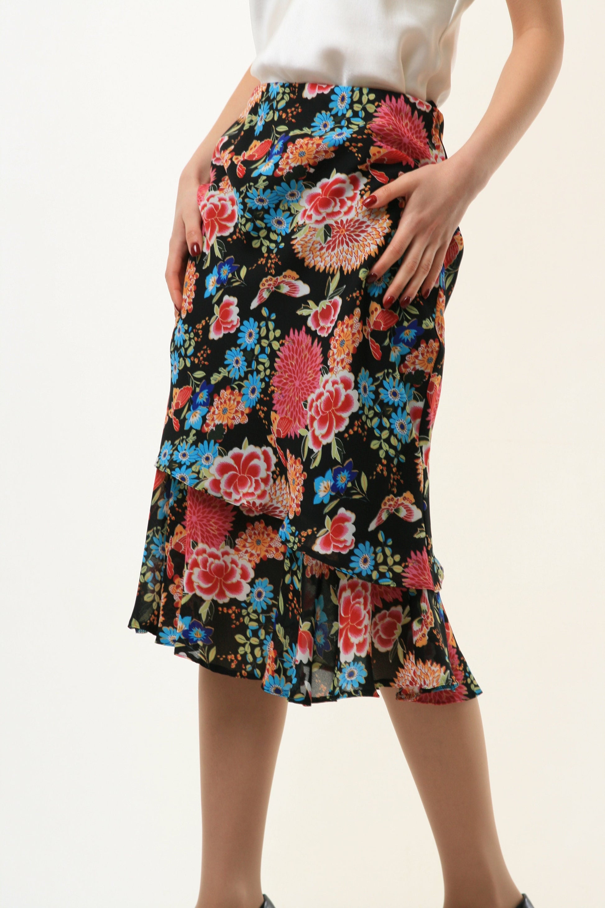 90s Vintage Woman Grunge Floral High Waisted Midi y2k Skirt size S Small 3797/ Vintage Woman Y2K Floral Skirt/ Vintage Woman Grunge Skirt