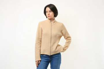 90s Vintage 100% Cashmere Turtleneck Beige Zip Sweater Jumper Cardigan Girlfriend Gift Present Womans Wear Vintage Clothes 3824