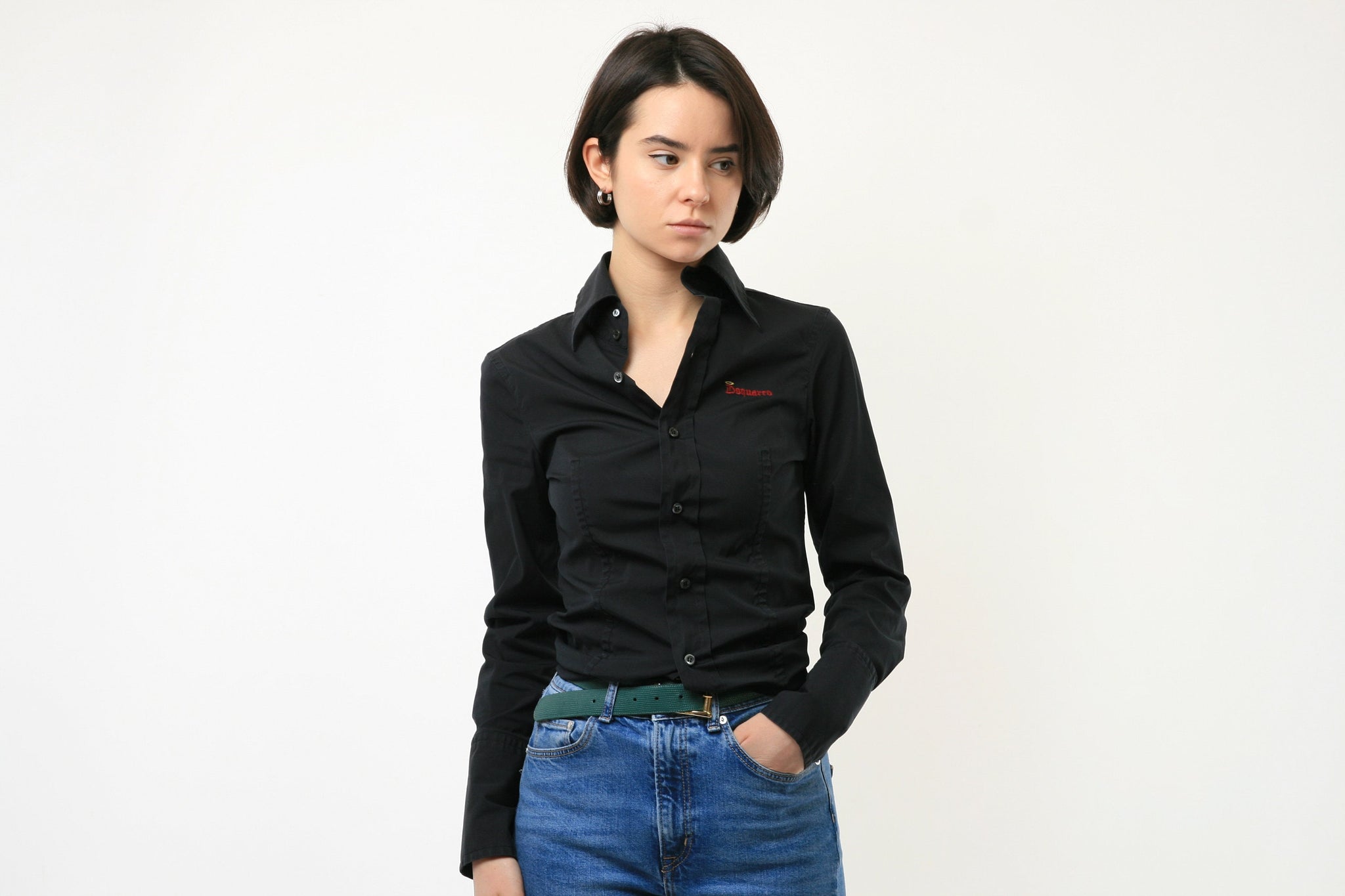 90s Vintage Black Classic Long Sleeve Shirt Buttons Up Blouse 3841 Girlfriend Gift Present Size S Woman Cozy Classic Shirt