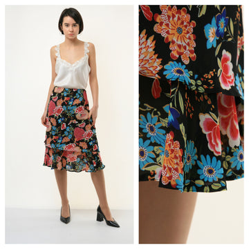 90s Vintage Woman Grunge Floral High Waisted Midi y2k Skirt size S Small 3797/ Vintage Woman Y2K Floral Skirt/ Vintage Woman Grunge Skirt