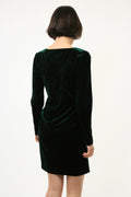 80s Vintage Vtg Rare Mini Dark Green Velvet Velour Long Sleeve Dress 3882 Girlfriend Gift Present Size M Medium