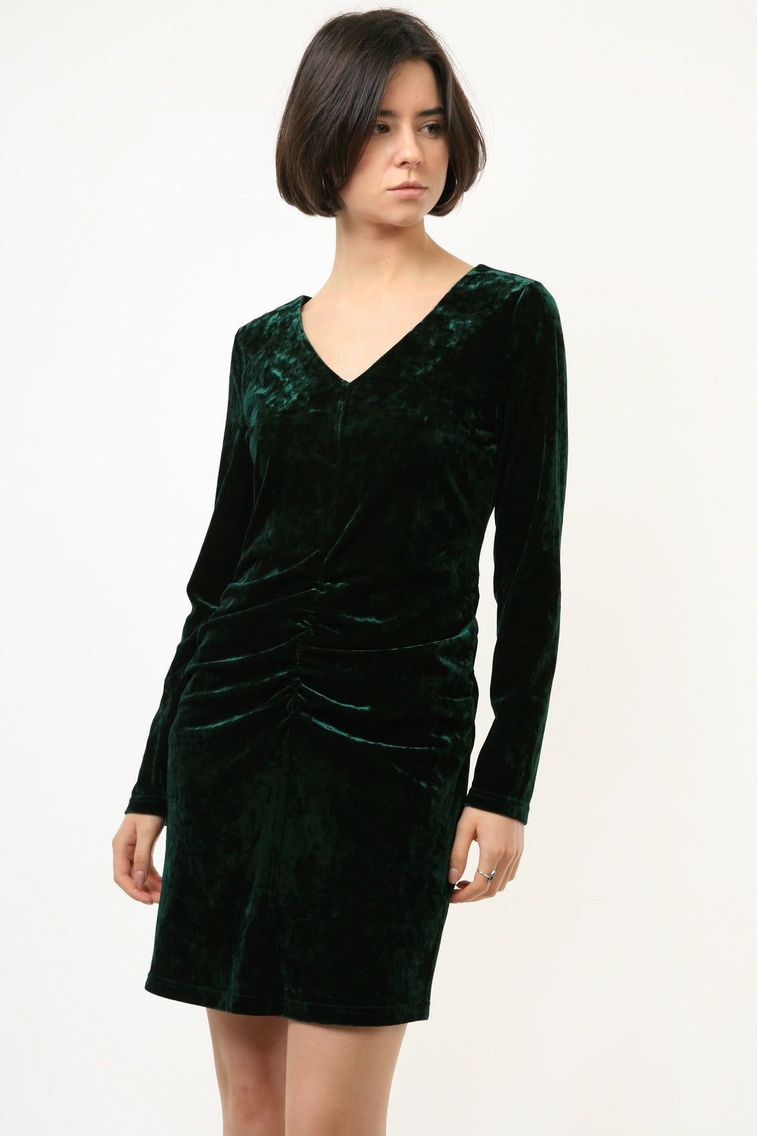 80s Vintage Vtg Rare Mini Dark Green Velvet Velour Long Sleeve Dress 3882 Girlfriend Gift Present Size M Medium