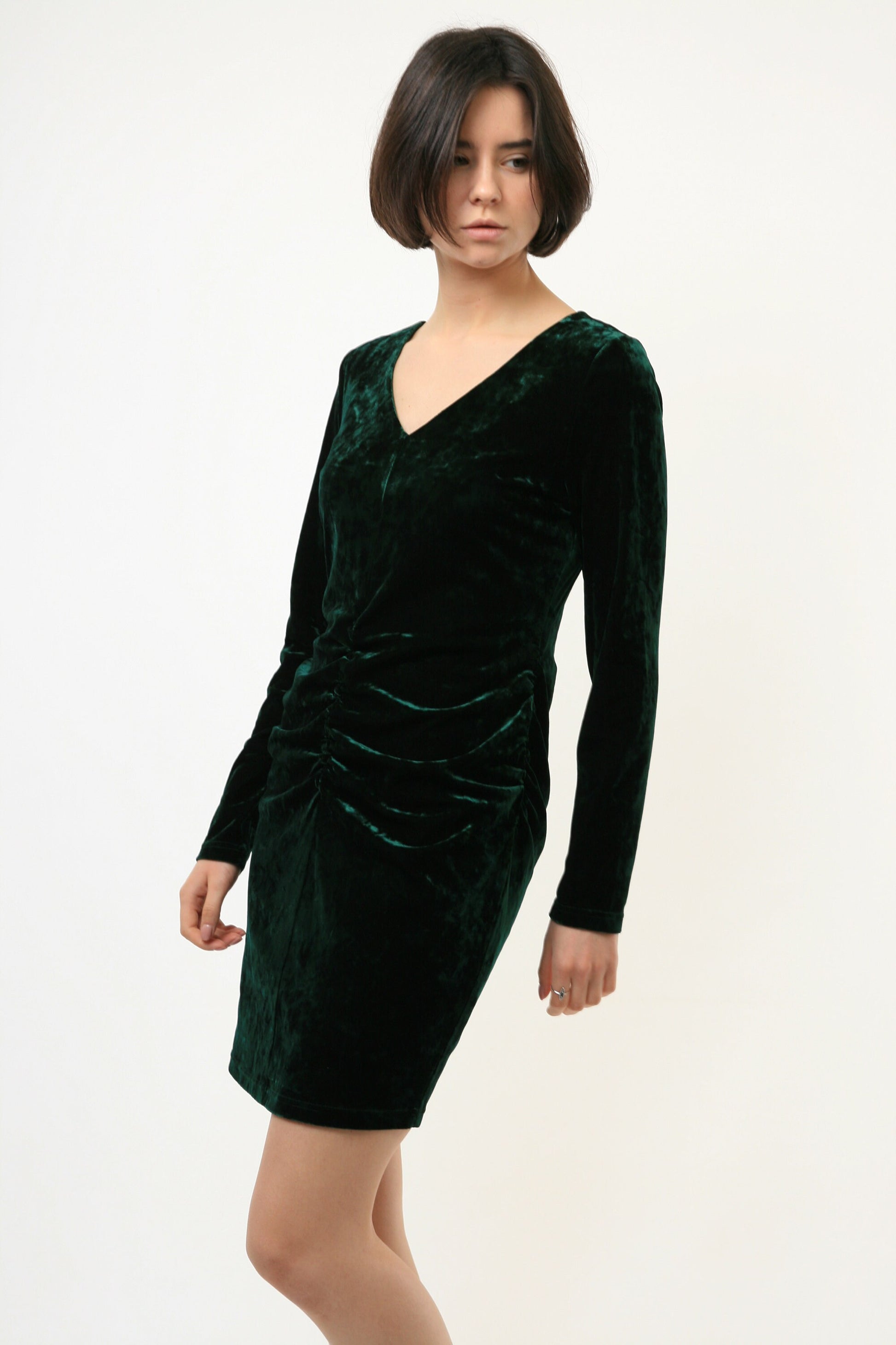 80s Vintage Vtg Rare Mini Dark Green Velvet Velour Long Sleeve Dress 3882 Girlfriend Gift Present Size M Medium