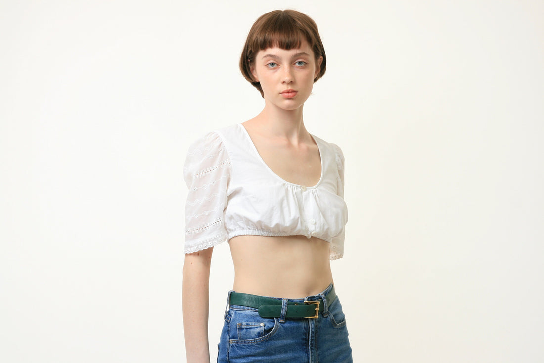 70s Retro Vintage Vtg Rare Austrian Bavarian Octoberfest Tyrol Cotton Lace Traditional Crop Top 3943 Girlfriend Gift Present Size M