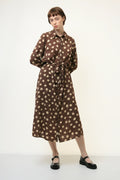 80s Vintage Y2k Midi Length Brown Pencil Long Sleeves Dress size L Large 3950/ Vintage Woman Midi Polka Dot Length Dress/ Vintage Dress