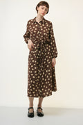 80s Vintage Y2k Midi Length Brown Pencil Long Sleeves Dress size L Large 3950/ Vintage Woman Midi Polka Dot Length Dress/ Vintage Dress