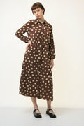 80s Vintage Y2k Midi Length Brown Pencil Long Sleeves Dress size L Large 3950/ Vintage Woman Midi Polka Dot Length Dress/ Vintage Dress